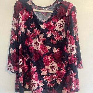 Croft & Barrow Floral Blouse - Pink and White on Blue